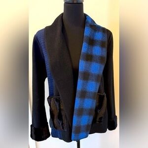 Taylor Brooke Black and Navy Plaid Wool Blend Jacket PS Made in Canada
